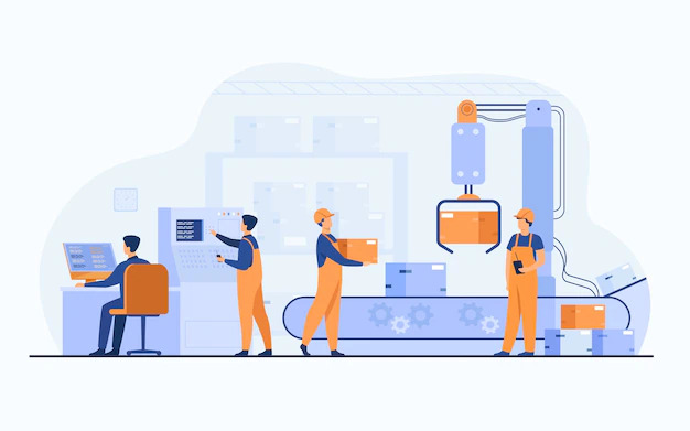 factory-workers-robotic-arm-removing-packages-from-conveyor-line-engineer-using-computer-operating-process-vector-illustration-business-production-machine-technology-concepts_74855-9859